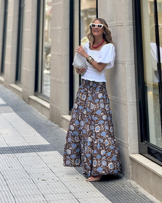 Internet Celebrity Same Skirt Elastic Waist Wide Hem Printed Long Skirt Skirt