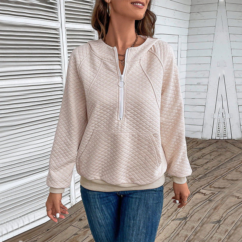 Autumn Women Clothing Hooded Long Sleeve Solid Color Sweatshirt