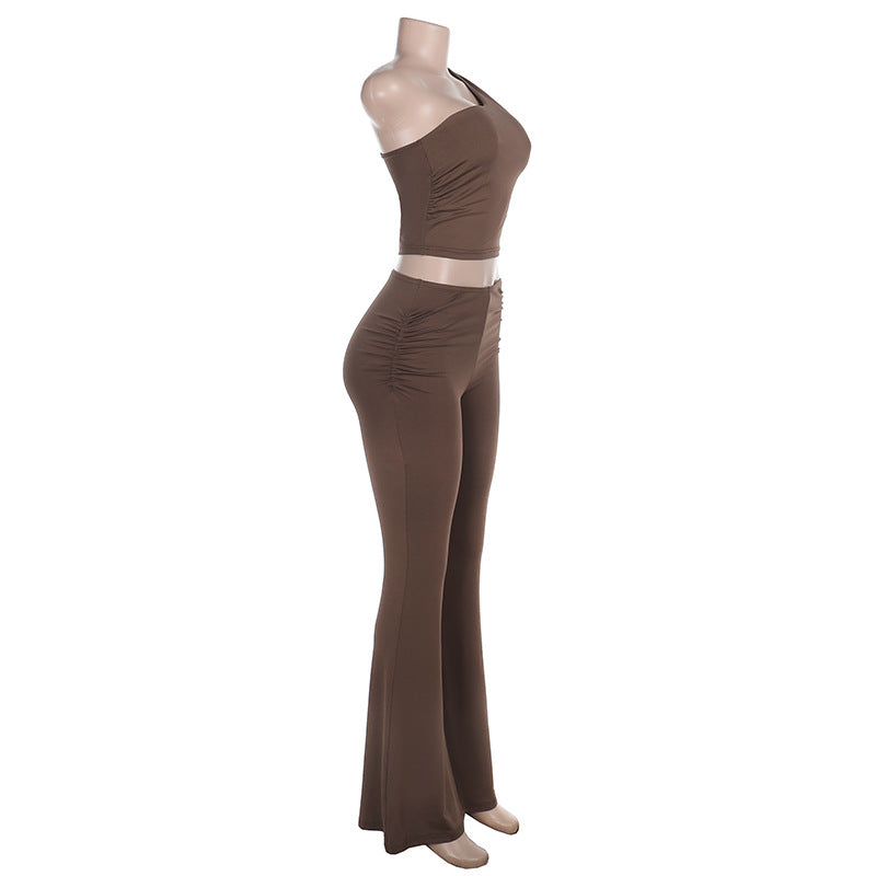 Women Two Piece Set Casual Solid Color Slim Vest Top Set