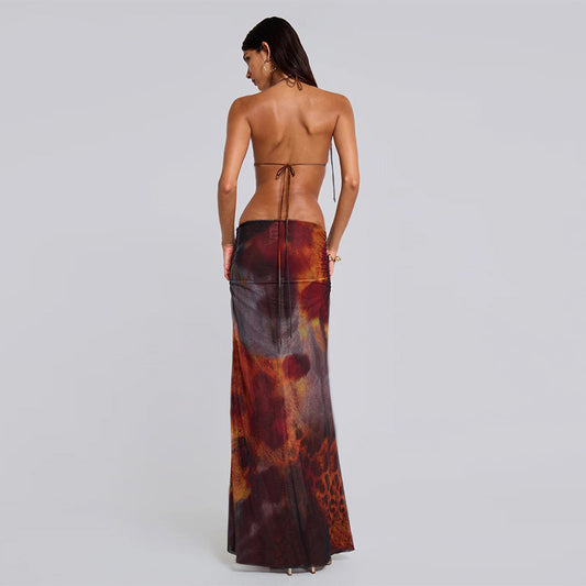 Autumn Elegant Sexy Slim Leopard Print Print Holiday Hollow Out Cutout Dress