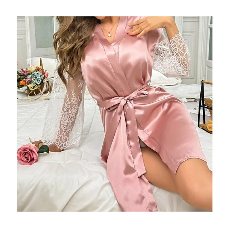 Sexy Lingerie Lace Perspective Backless Nightgown One Piece