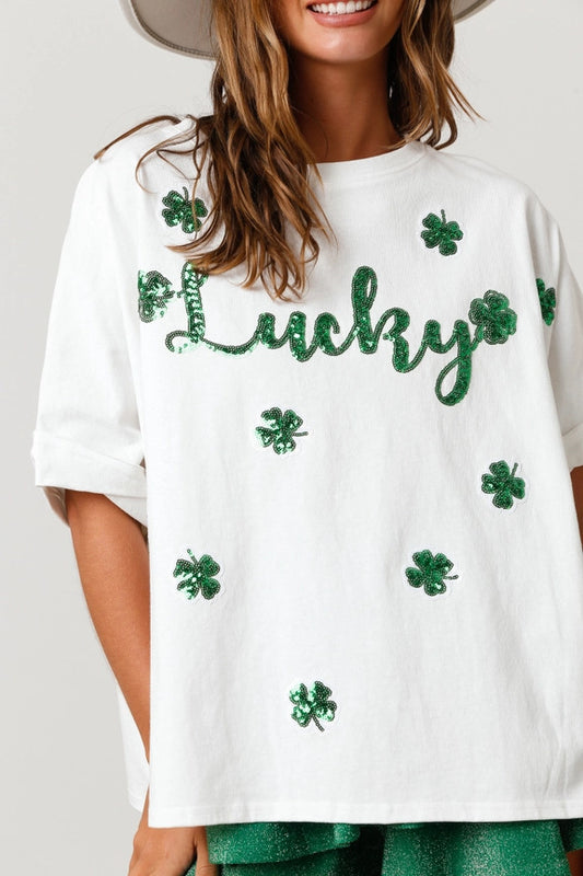 Spring St Patrick Sequined Top Loose T shirt Women