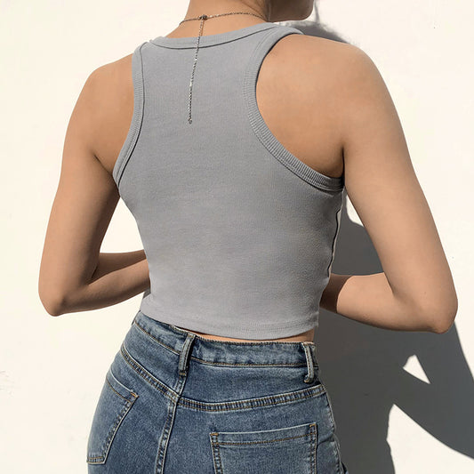 Solid Color Sleeveless Sports Bottoming Top Sexy Slim Fit Fitness Stretch Vest Women Hair
