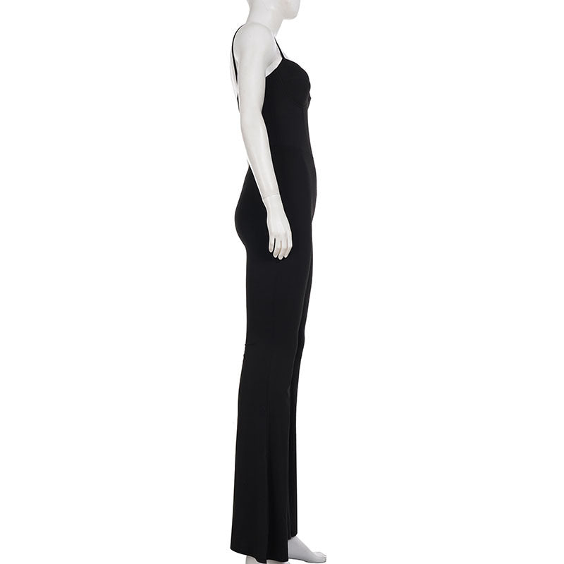 Solid Color Slim Fit with Brassiere Pad Drawstring Slim Fit Sexy Siamese Trousers Micro Pull Jumpsuit for Women