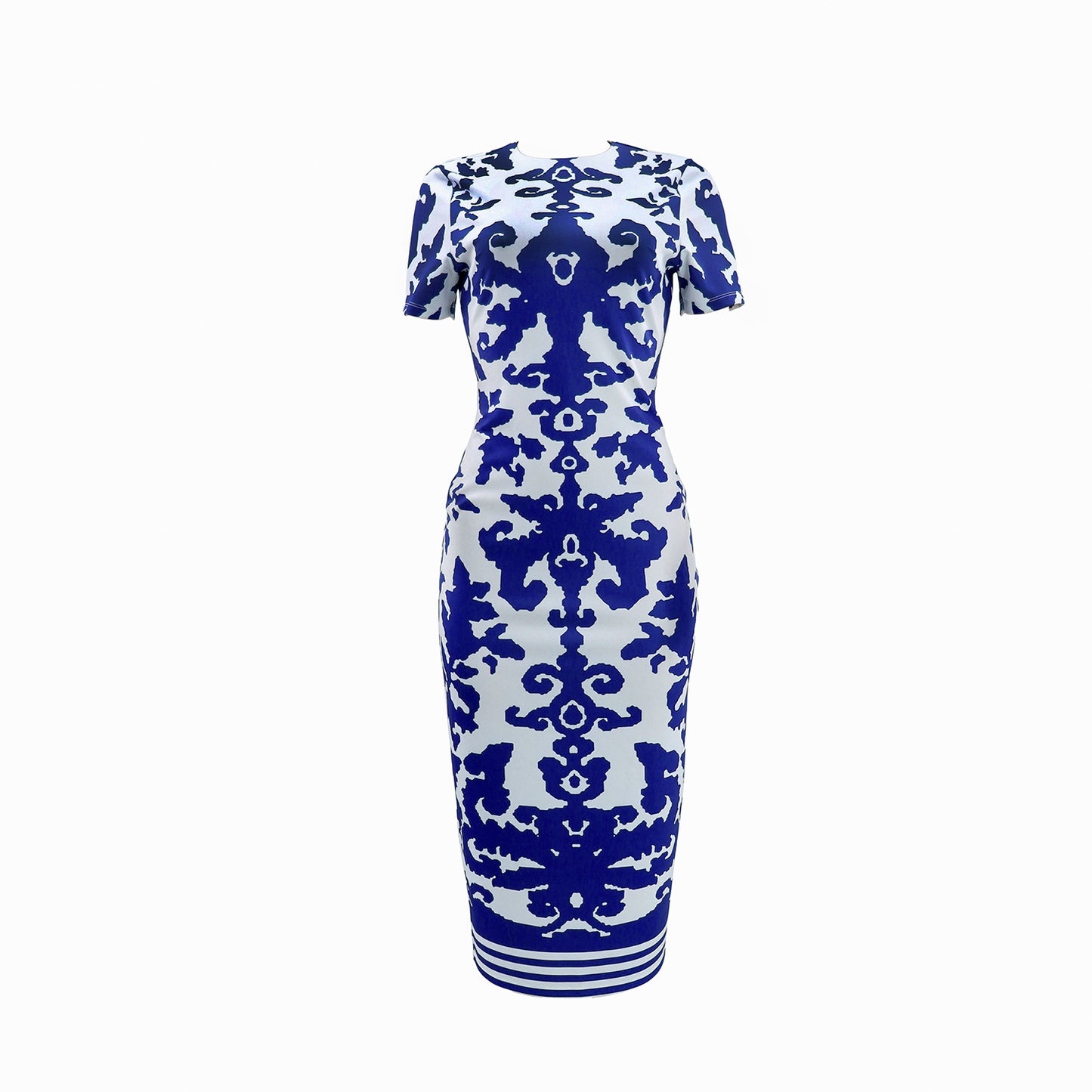 Women Elegant Printing Slim Fit Hip Short Sleeve Dress