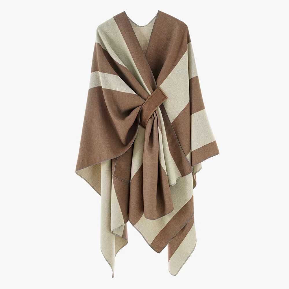 Double Sided Cape Shawl Outer Wear Women Striped Bar Shawl High Sense Cape Shawl