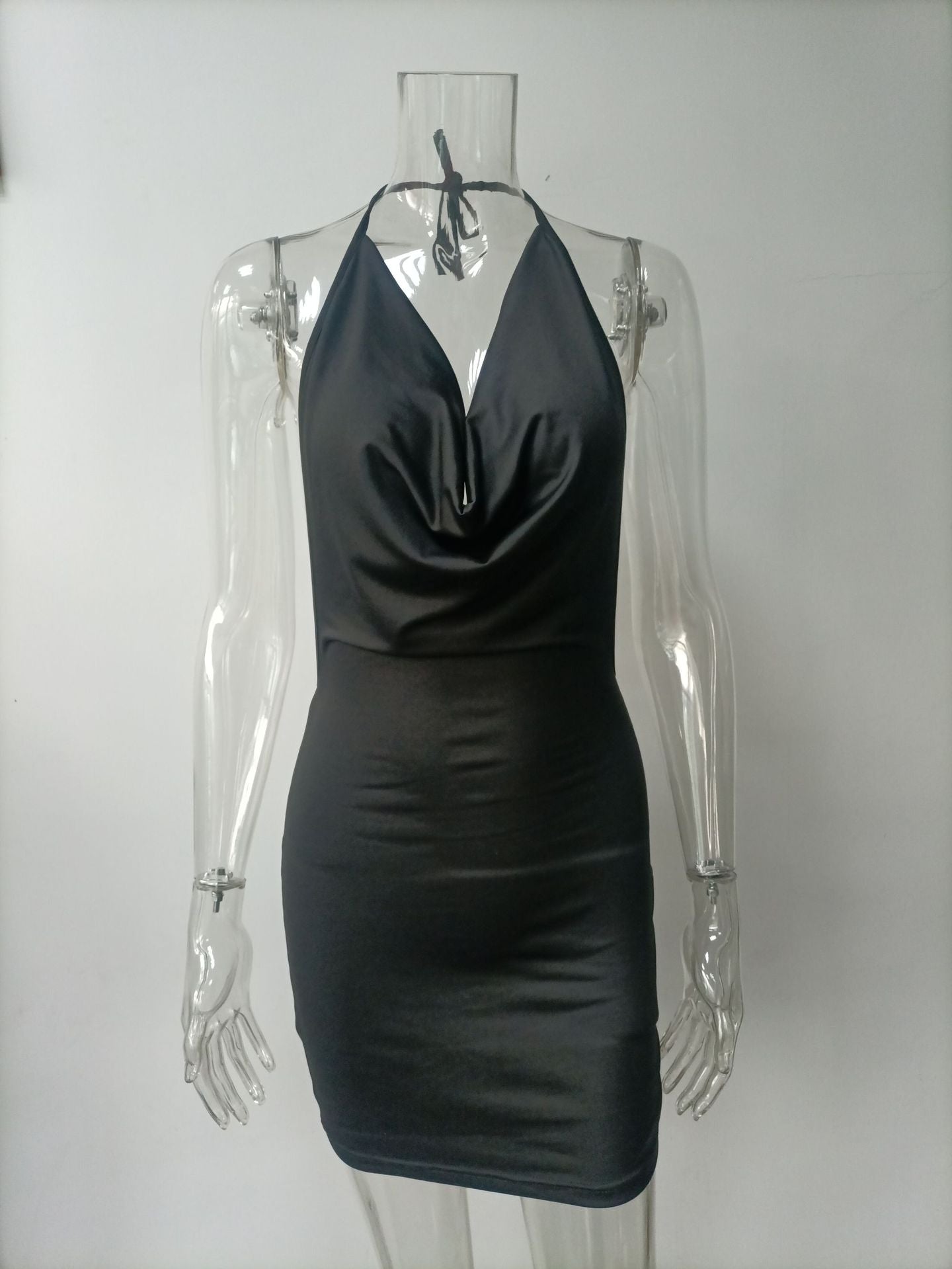 Women Clothing Spring Summer Fashionable With Side Slit Bow Backless Halter Short Dress Women