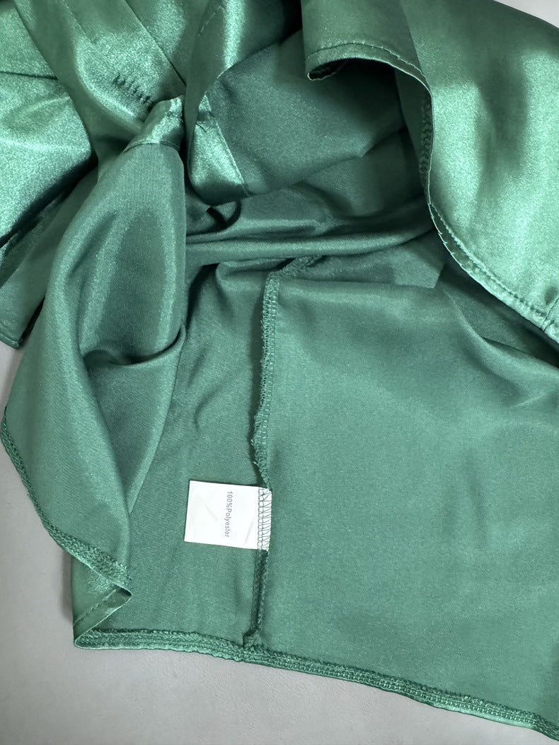 Satin V neck Shirt Women Women Solid Color Satin Short Sleeve Casual Button Satin Shirt