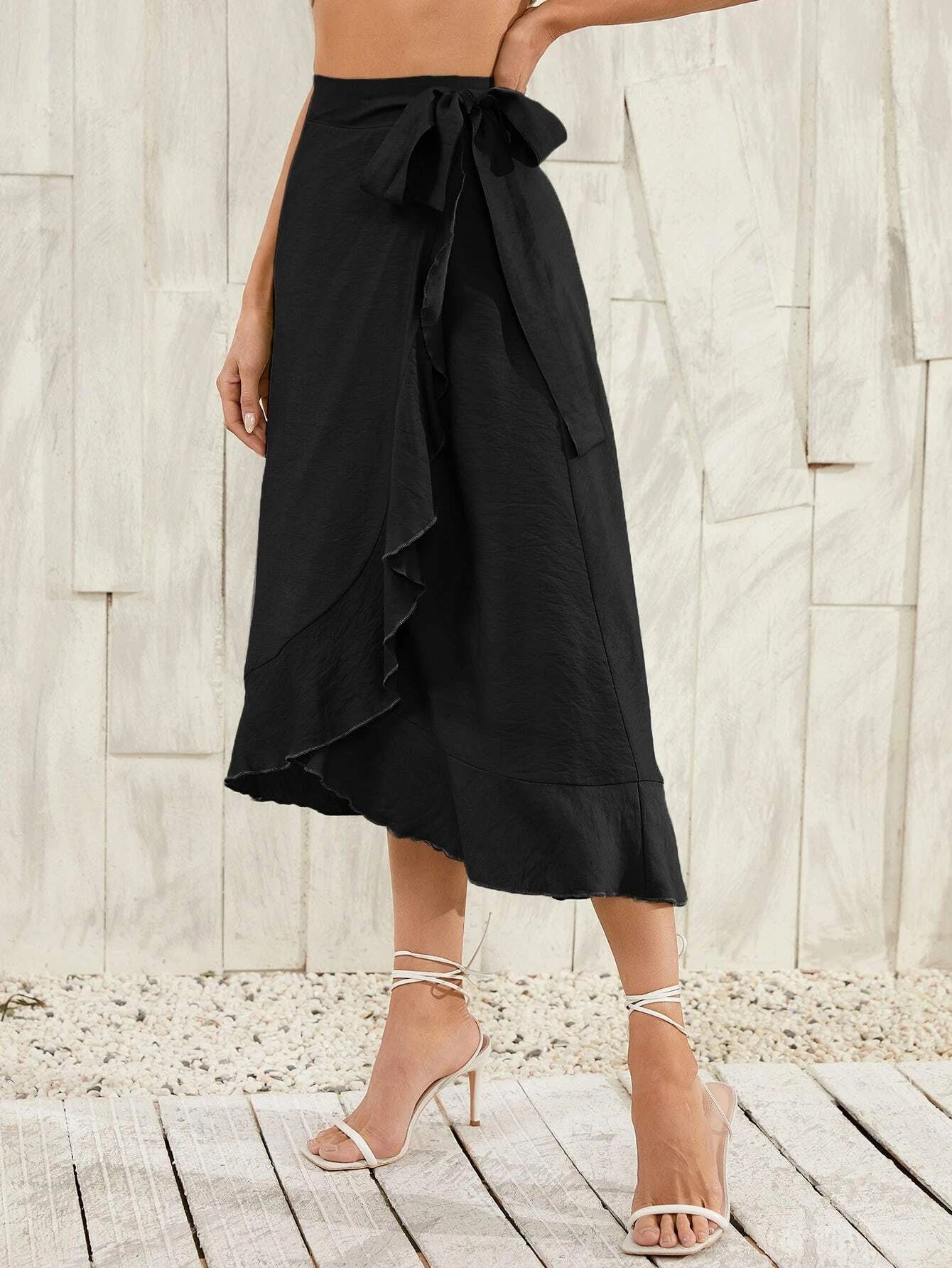 Summer Self-Tie Irregular Asymmetric Sheath Solid Skirt Women Clothing Skirt