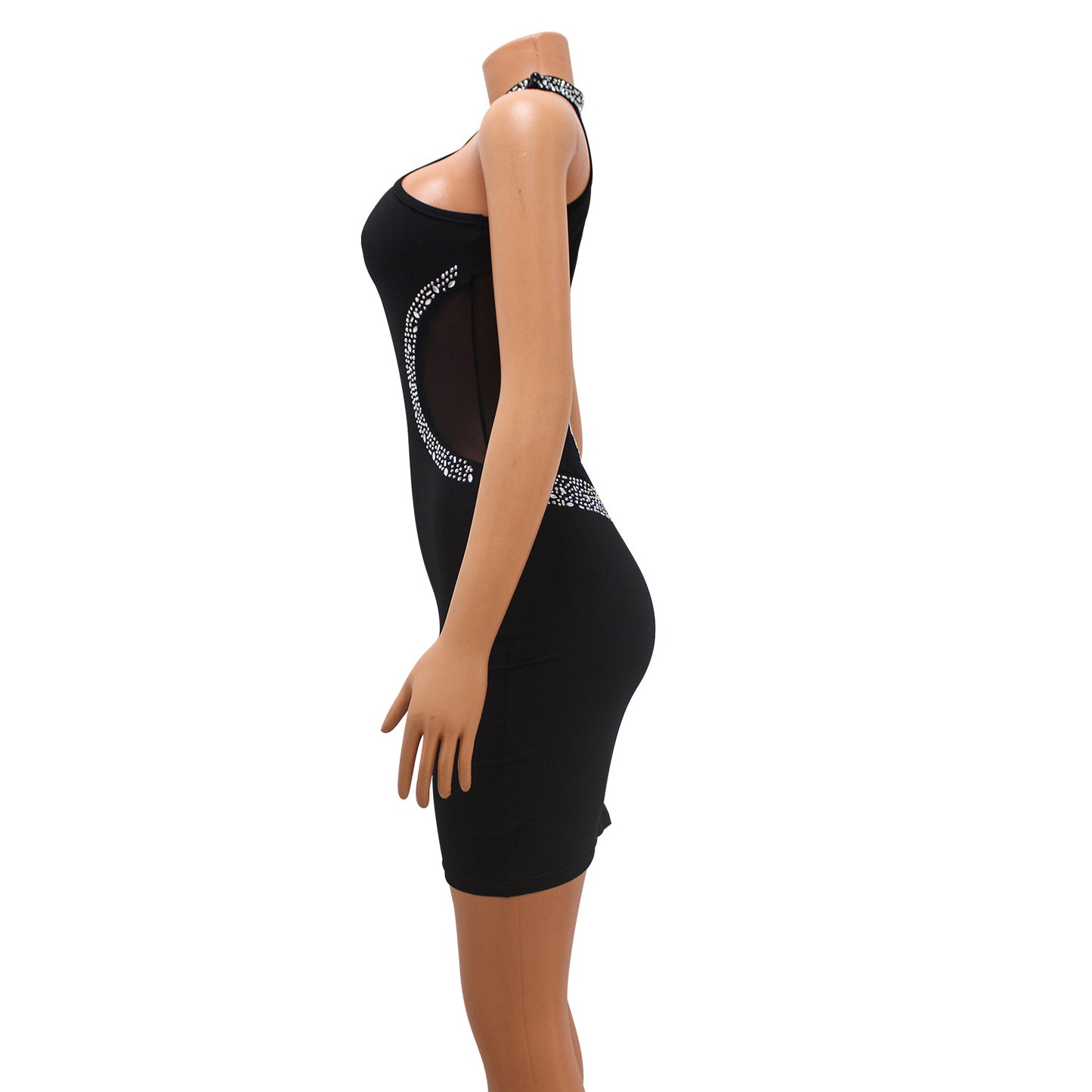 Summer Women Clothing Sexy Tight Hollow Out Cutout Rhinestone Halter Dress for Women