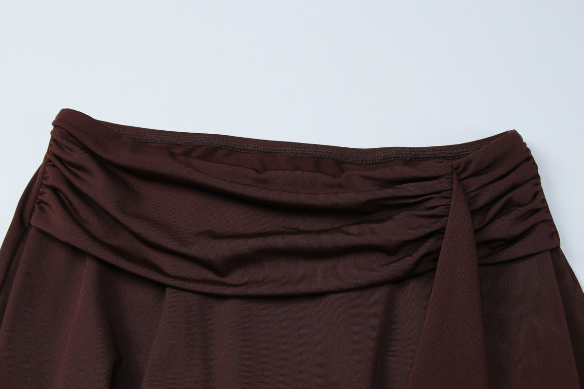 Summer Sexy Sexy Solid Color Camisole Pleated Irregular Asymmetric Skirt Two Piece Sets