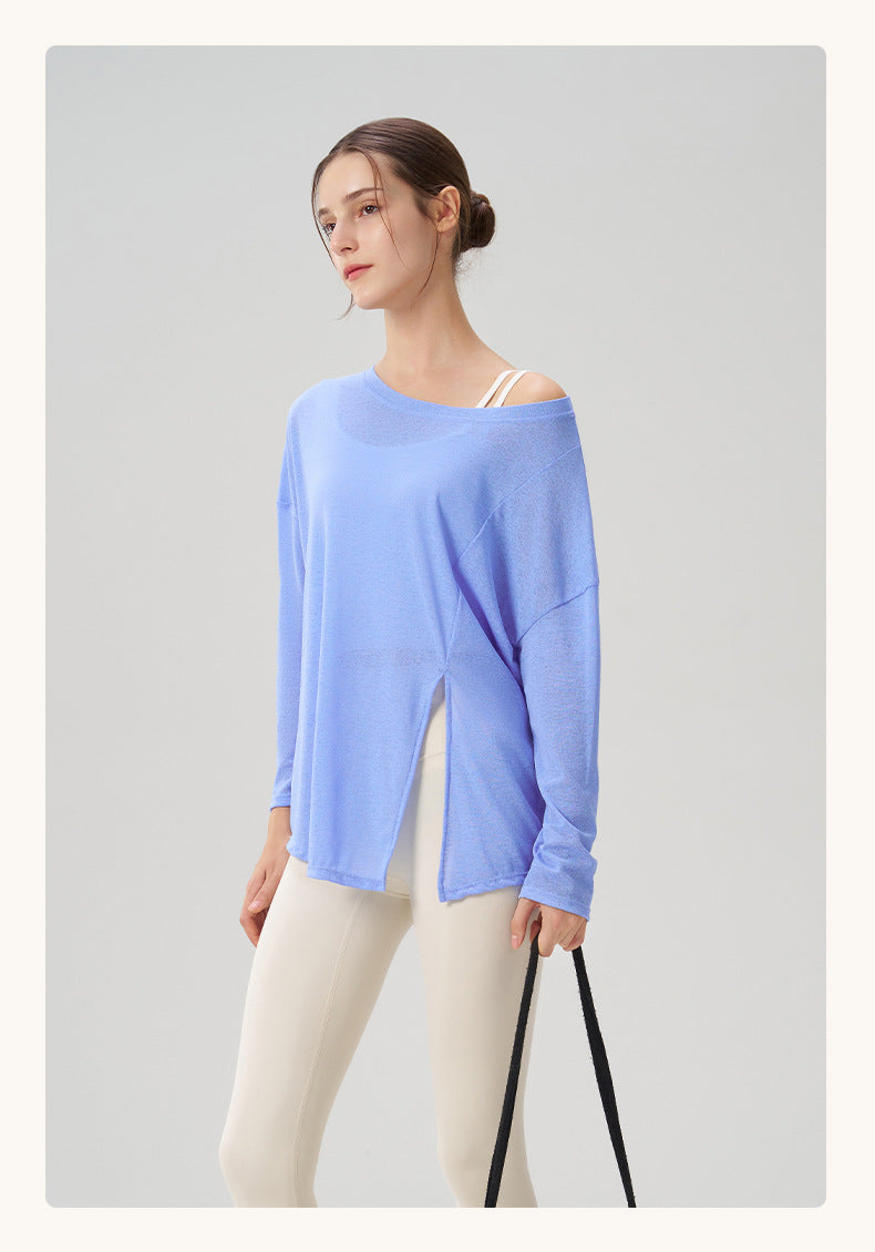 Summer Breathable Yoga Blouse Women Split Sports Fitness Top Lightweight Yoga Clothes Long Sleeve