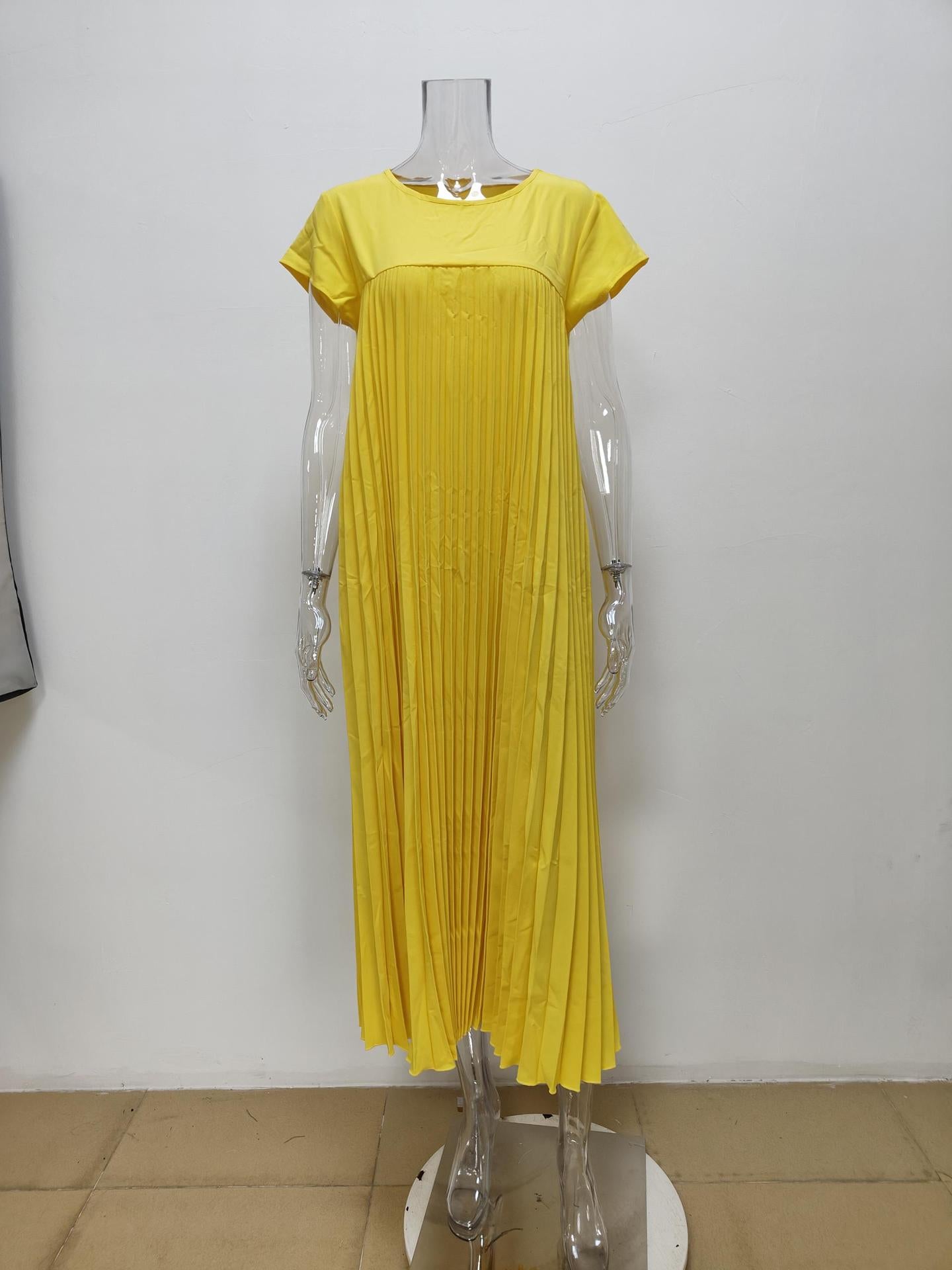 Women Clothing Maxi Dress Elegant round Neck Sleeveless Pleated Dress