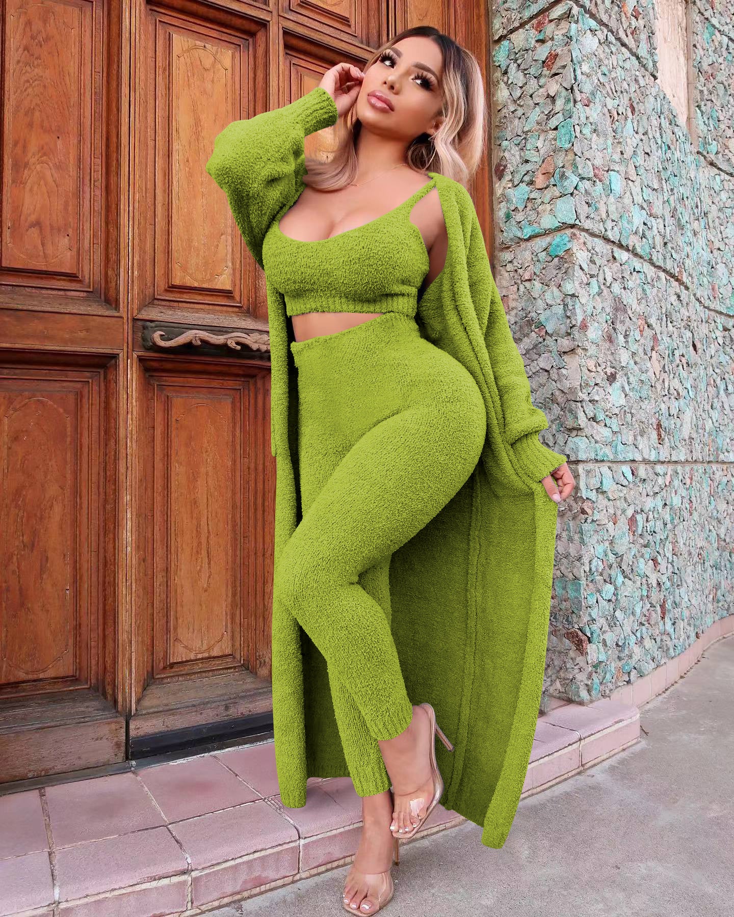Women Clothing Sexy Strappy Cardigan Three Piece Set Women Clothing