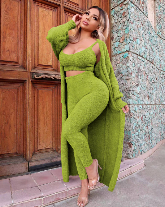 Women Clothing Sexy Strappy Cardigan Three Piece Set Women Clothing