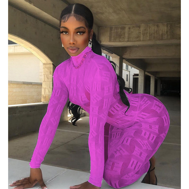 Long Sleeve Letter Graphic Print See through Sexy Dress Sexy Tight Stretch Dress Women