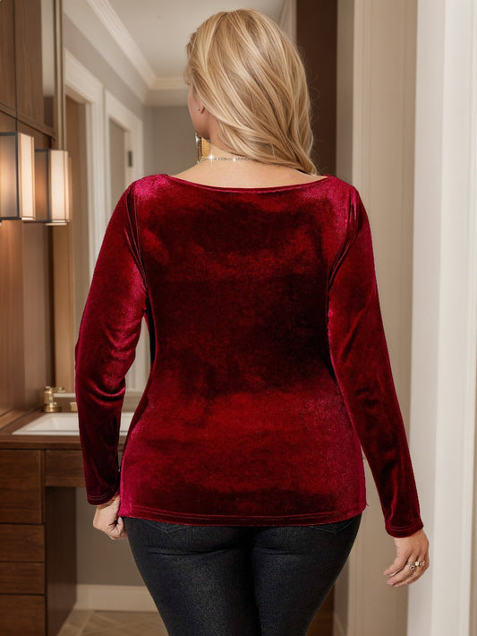 Women Autumn Winter Gold Velvet Pile Collar Lantern Sleeve T shirt High-Grade Elegant Long Sleeved Top