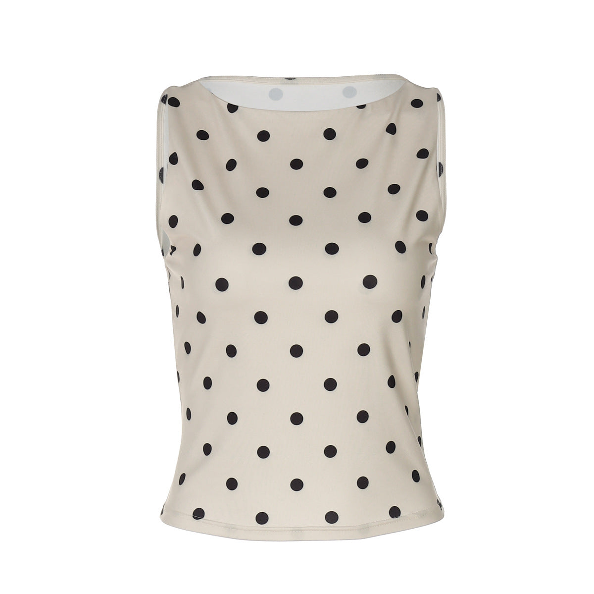 Women Clothing Summer Dotted Prints Slim round Neck Sleeveless Top