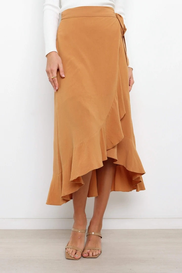 Summer Self-Tie Irregular Asymmetric Sheath Solid Skirt Women Clothing Skirt