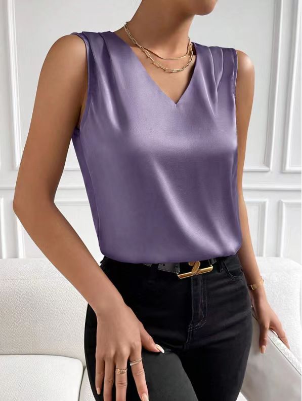 Women Satin Tank Top Office Vest Bottoming Top