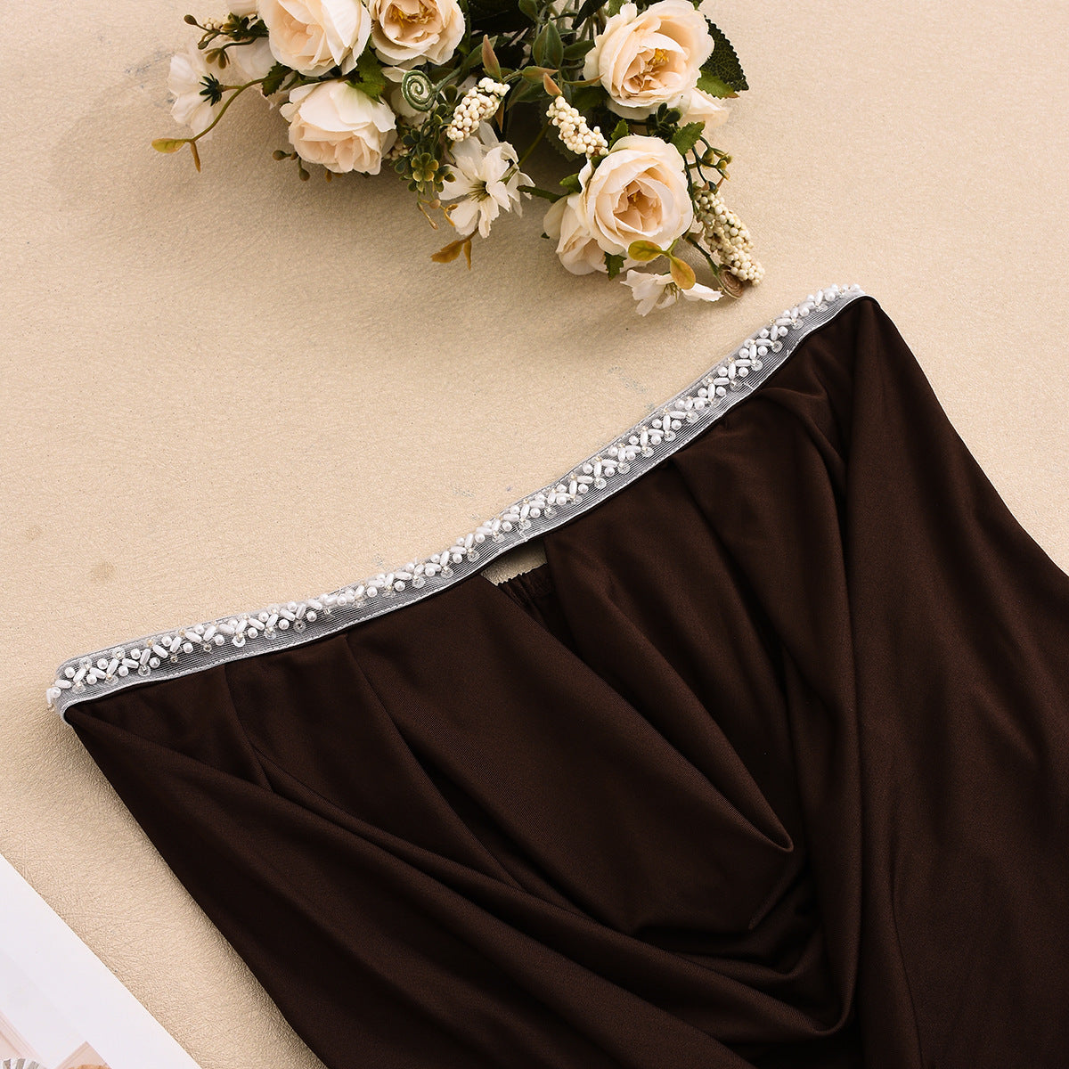Women Clothing Autumn Personalized Cropped Irregular Asymmetric Contrast Color Patchwork Skirt Set