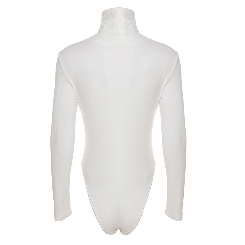 Autumn Winter Solid Color Turtleneck Knitting Threaded Tight Jumpsuit Women Basic Casual Long Sleeve Bottoming Shirt