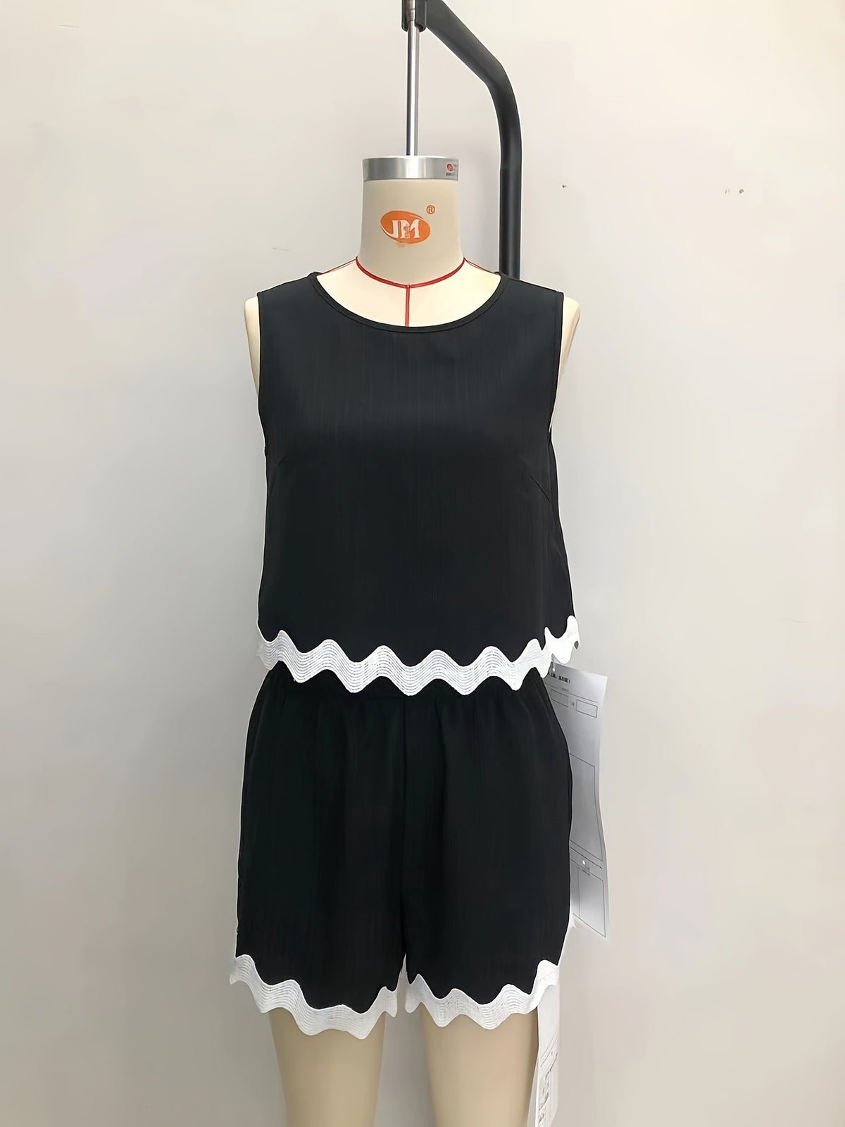Women Contrast Color Sleeveless Shorts Lace Summer Two Piece Sets High Sense