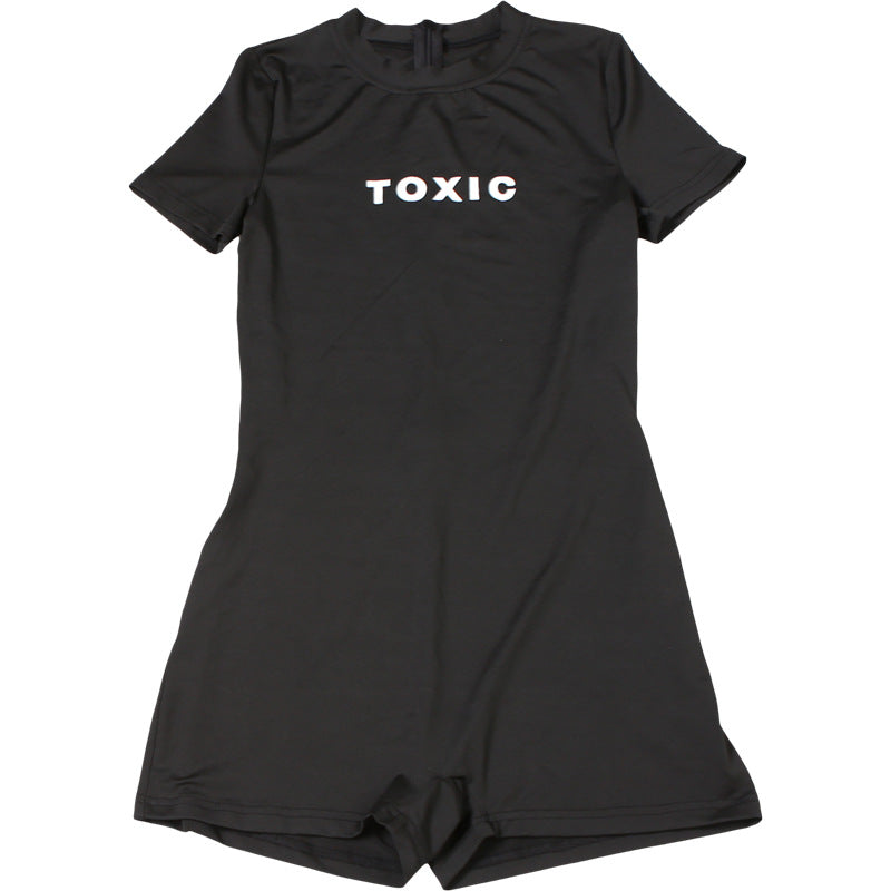 Fall Women Clothing Simple Letter Graphic Print Solid Color round Neck Tight Sports Romper