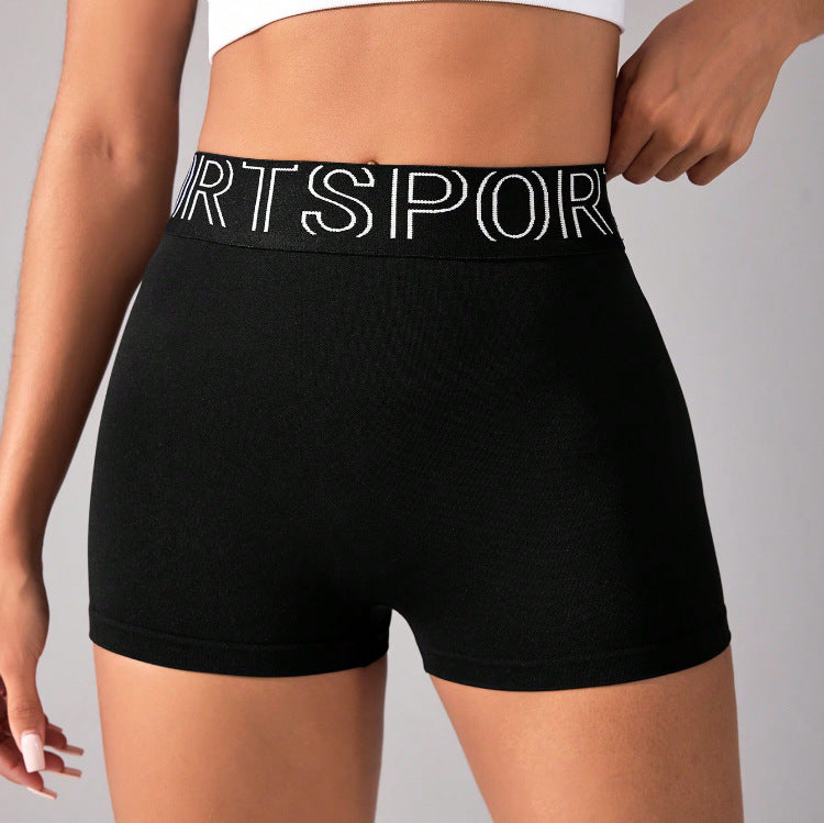 Elastic Letter Graphic Jacquard Waist Seamless Sports Yoga Three Point Library Running Workout Quick Drying Breathable Peach Hip Shorts