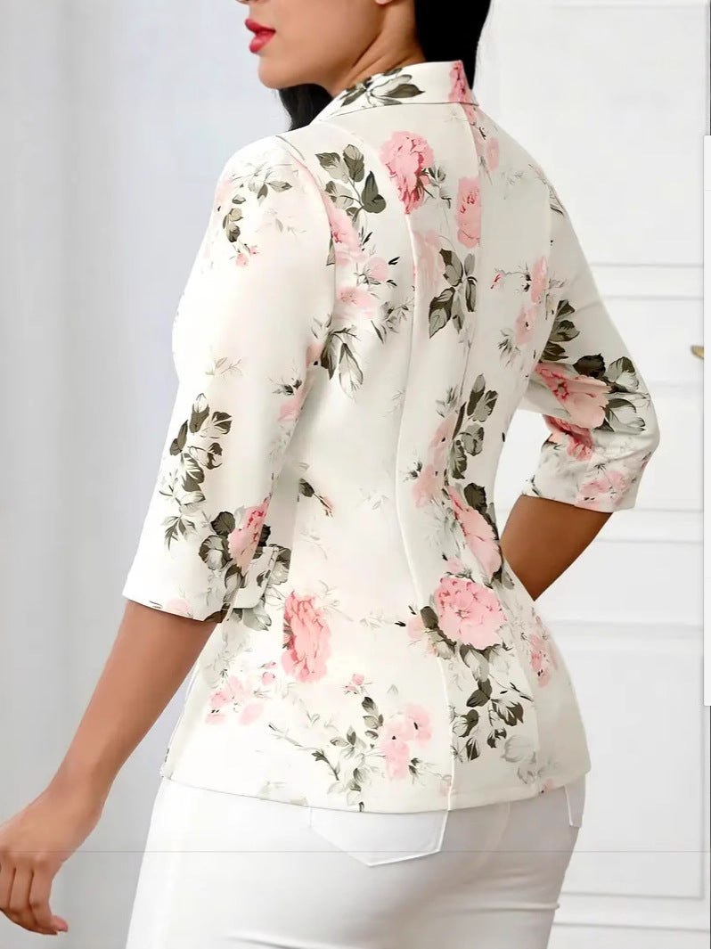 Refined Stylish Printed Small Blazers Turn down Collar Coat