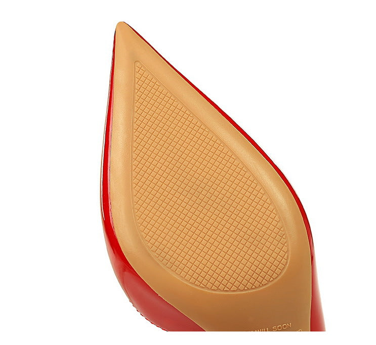 Simple Stiletto Heel Shiny Patent Leather Shallow Mouth Pointed Side Hollow Out Cutout High Heels Women Shoes