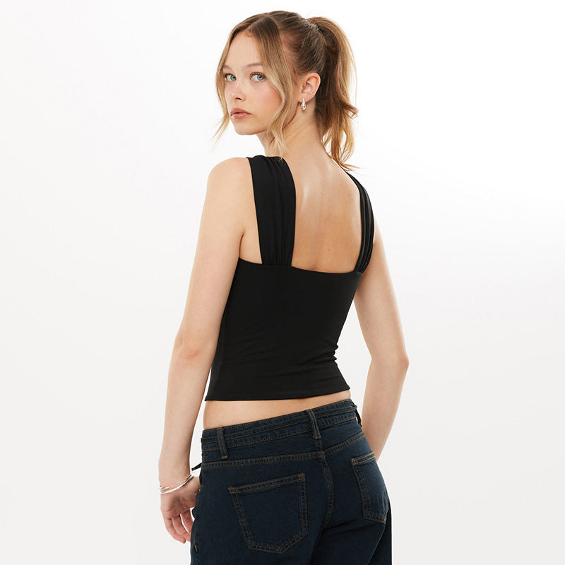 Summer Sexy Sexy Design Decorative Sloping Shoulder Backless Vest Women Top