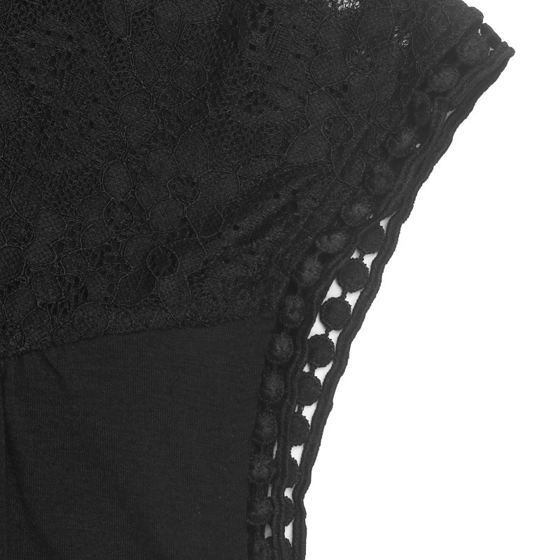 Summer Sleeveless Lace round Neck Solid Color Simple Elegant Women Clothing Top