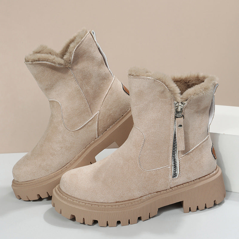 Snow Boots Women Trend Winter Mid Calf plus Velvet Thickening Thermal Cotton Shoes Faux Shearling Jacket Winter Women Boots