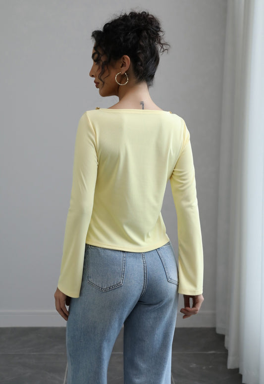 Women Clothing Autumn Sequ Slim Fit Slimming Lace up Irregular Asymmetric Top Casual T shirt