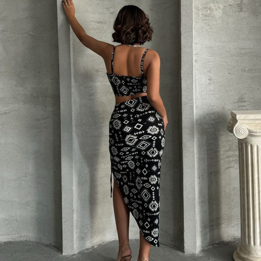 Vacation Sexy Summer Sexy Floral Camisole Midi Skirt Two Piece Sets