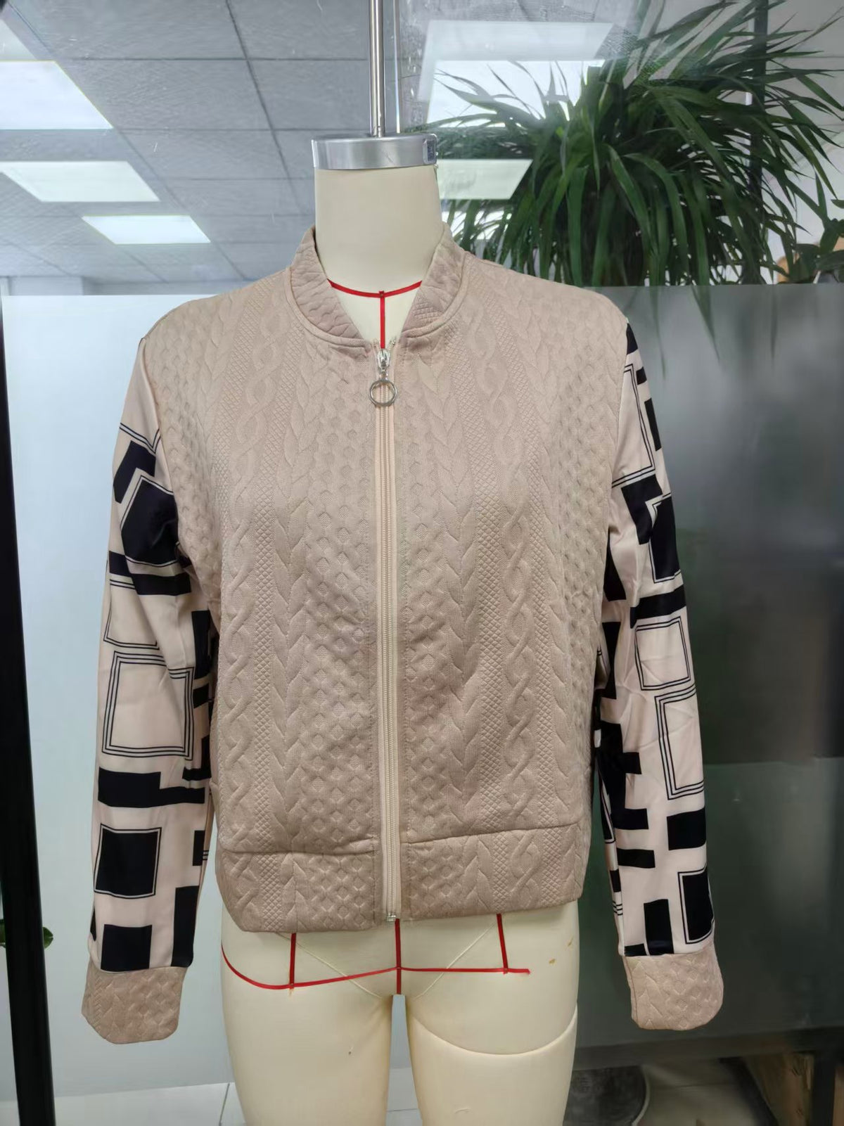 Women Jacket Wild Vintage Plaid Casual Zip Coat