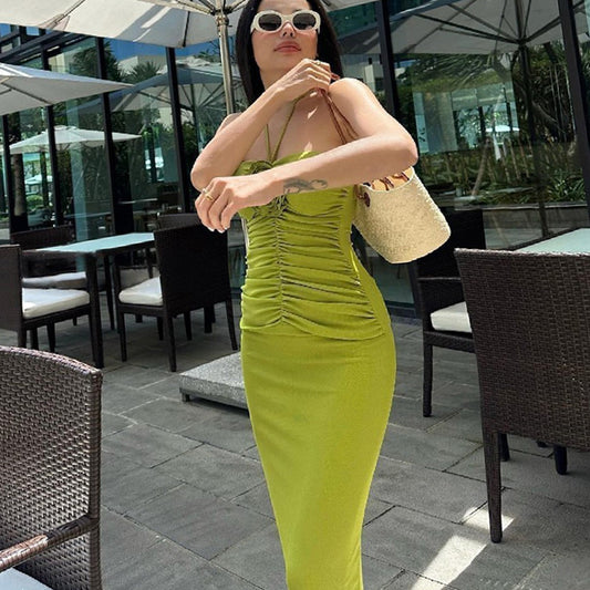 Spring Summer Women Sexy Strap Backless Maxi Dress