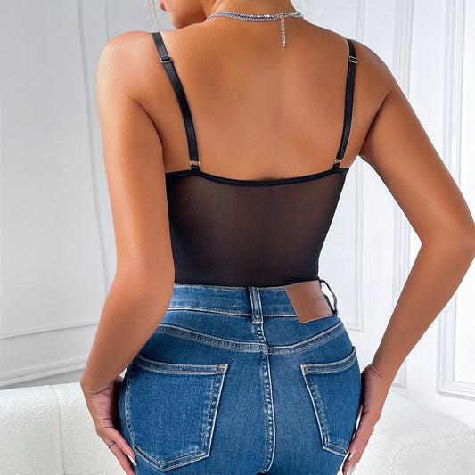 Sexy Women Wear Lace Slim Fit Patchwork See through Sleeveless Jumpsuit