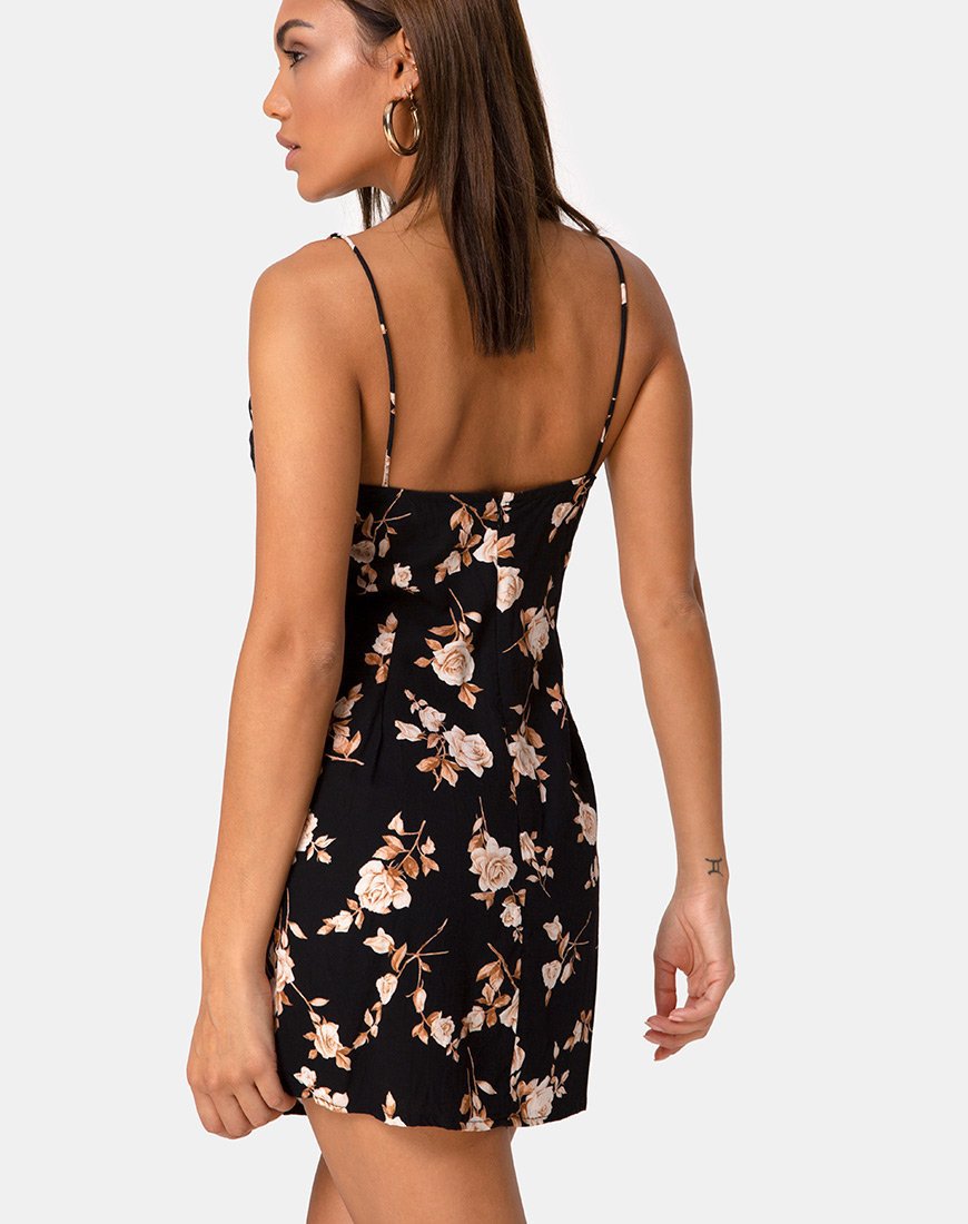 Ladies Dress V neck Printed Outerwear Suspender Dress Cami Dress