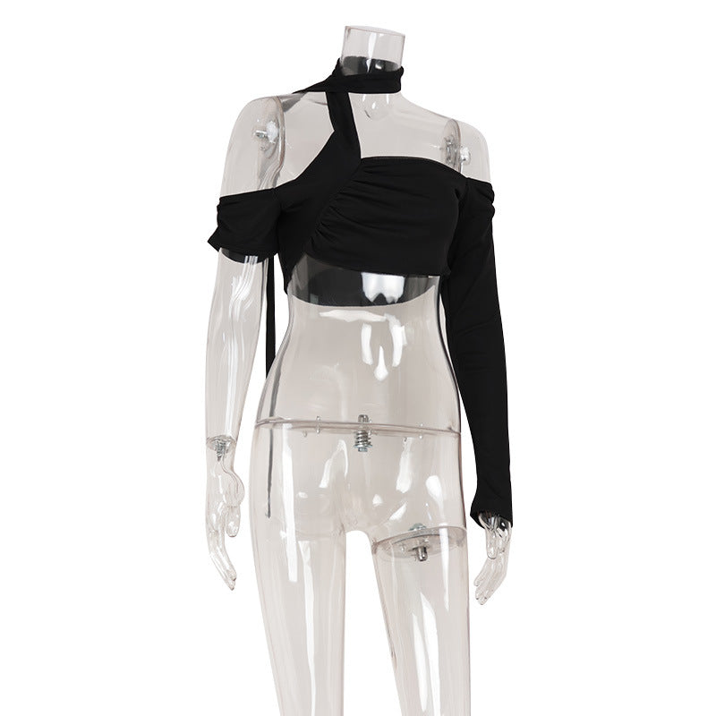 Sexy Tube Top Scarf off the Shoulder Sleeves Cropped Exposed Short Top Performance Dancing Dress Women