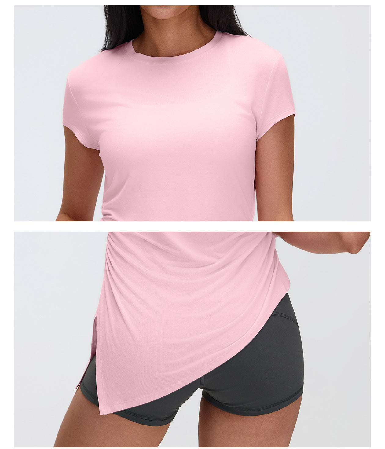Summer round Neck Sports Short Sleeve Women Pleated Waist Tight Thin Yoga Wear Top Running Workout T shirt