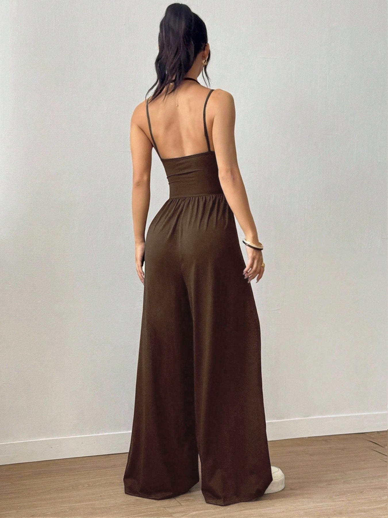 Suspender Women Casual Summer Wide Leg Loose Wrapped Chest Nipped Waist Jumpsuit