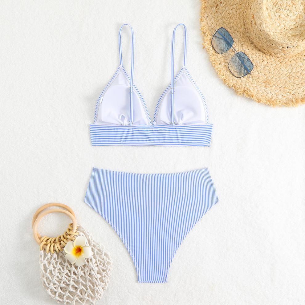 Split Swimsuit Bikini Sexy Swimsuit Slim Striped High Waist Bikini Swimsuit