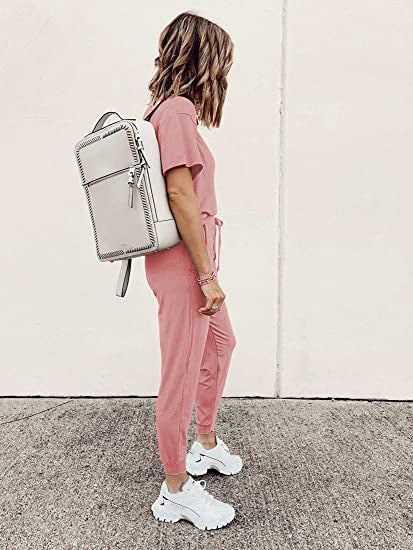 Autumn Winter Women Clothing Home Loose Solid Color Short Sleeve Casual Suit Women