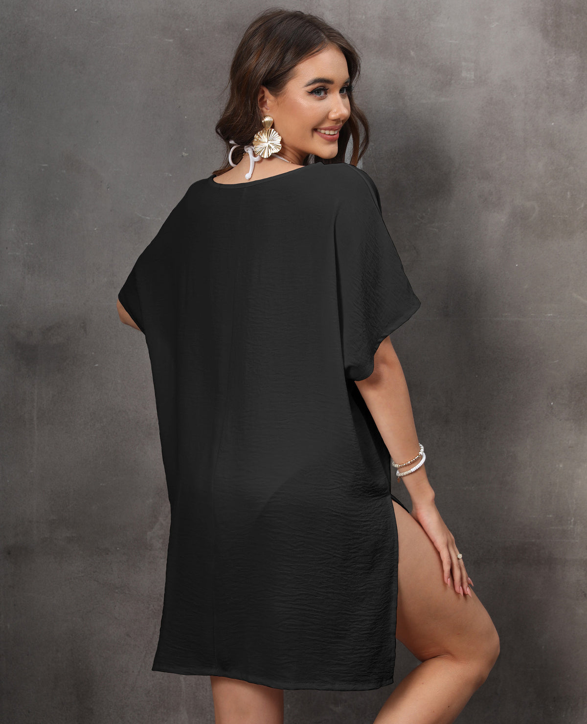 Summer Women Clothing Beach Beach Cover Up V neck Loose Dress