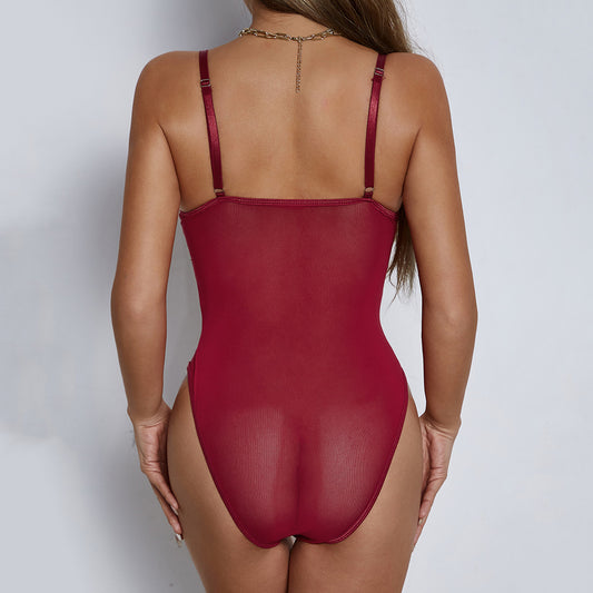 Summer Sexy Night Club Lace Mesh Hollow Out Cutout Eyelash Multicolor Jumpsuit Women