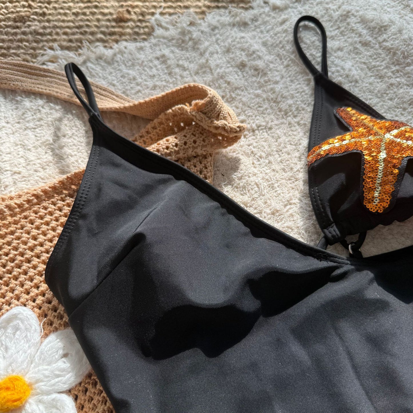 Sexy One Piece Swimsuit Women Solid Color Five Pointed Star Swimsuit