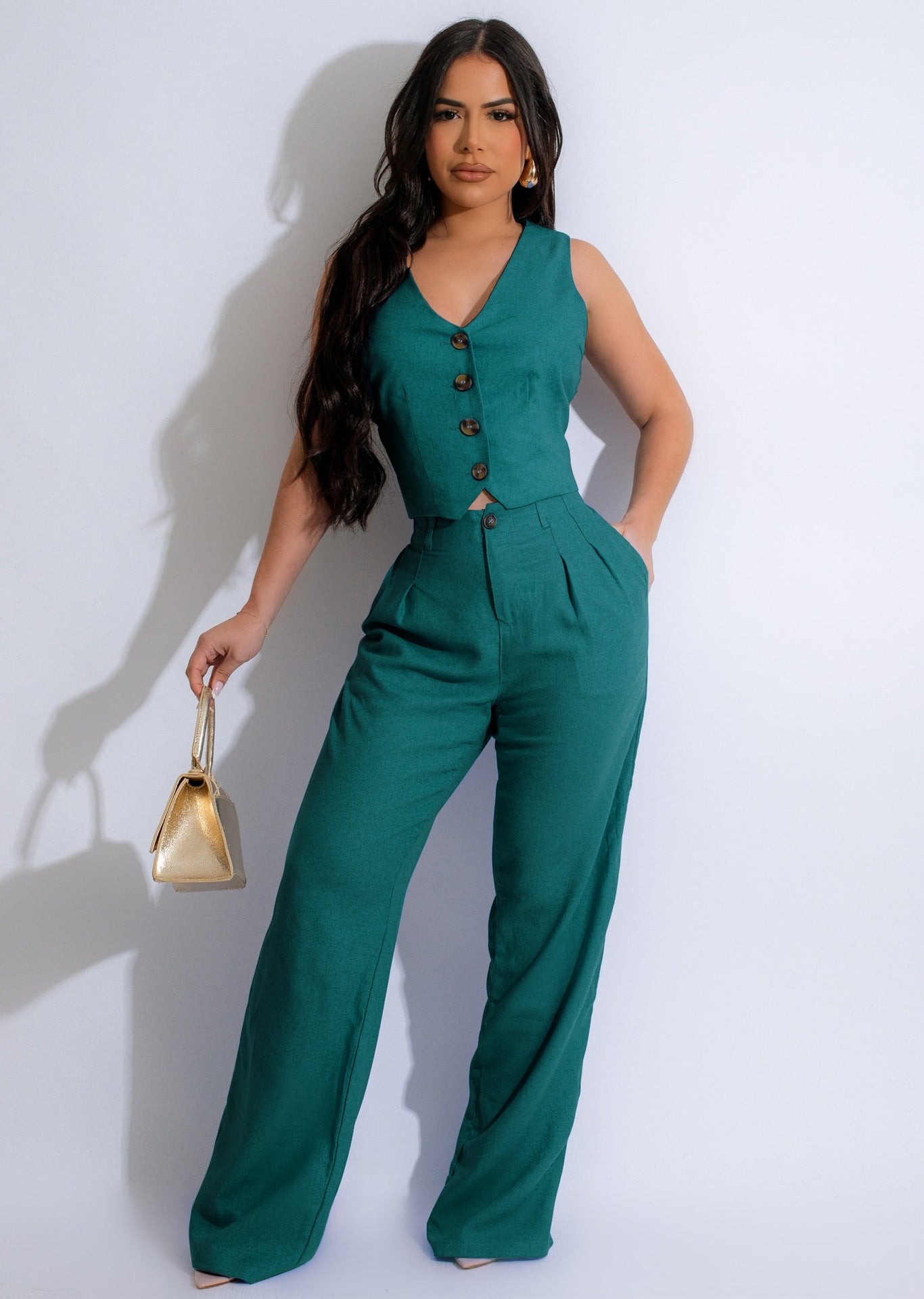 Women Clothing Linen Two Piece Set Vest Jacket Set Office Office Office Summer