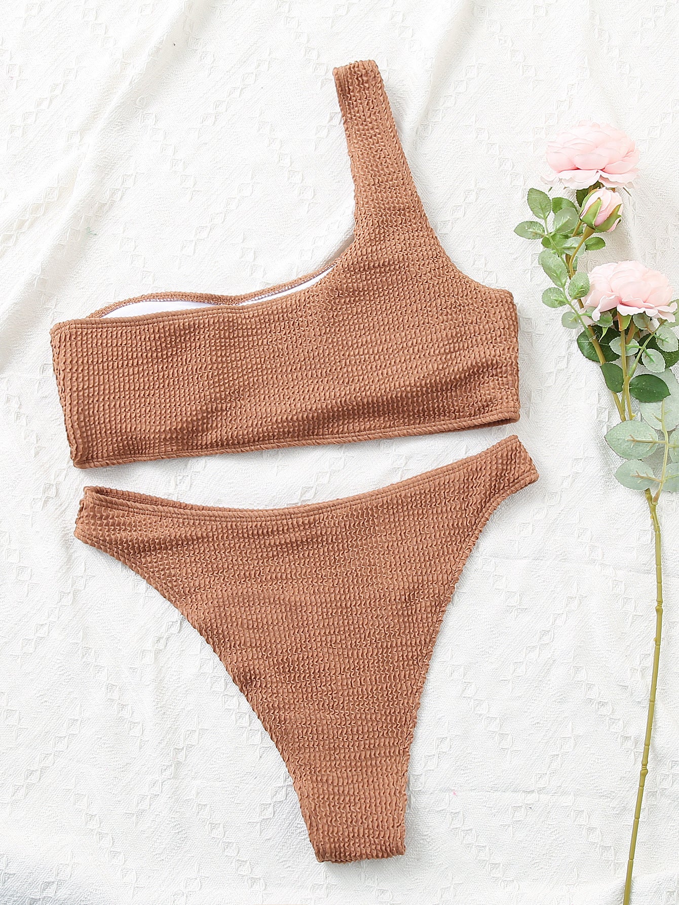 Solid Color Snake Cloth Shoulder High Waist Bikini Sexy Swimsuit Swimsuit for Women
